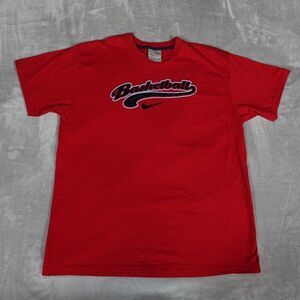 Vintage Nike Basketball Felt Logo T Shirt Mens XL (Fits L) Y2K Red Has Flaws!